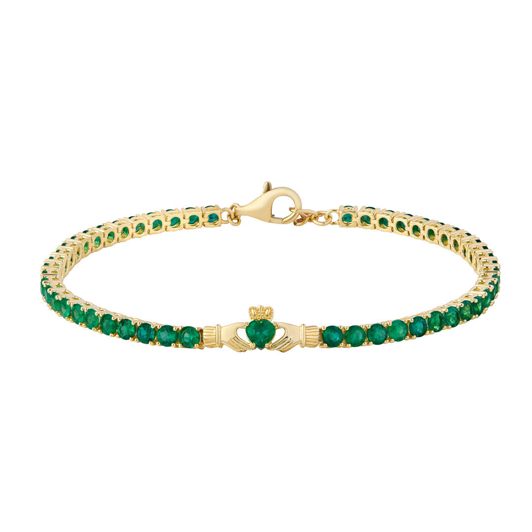 Product image of 14K Gold Emerald Claddagh Tennis Bracelet from Solvar jewellery