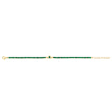 product shop of emerald claddagh tennis bracelet in yellow gold presented in an open state 