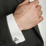 a model wearing silver Celtic Knot cufflinks from Solvar