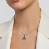 model wearing large Celtic Trinity knot pendant from Solvar