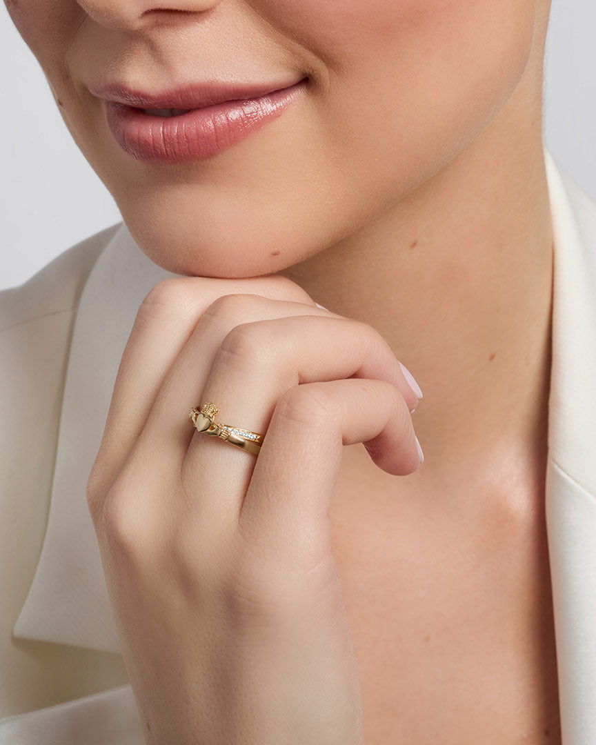  10K Gold Cz Claddagh Crossover Ring S21153 on a model
