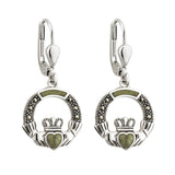 sterling silver marcasite and connemara marble claddagh drop earrings s33558 from Solvar