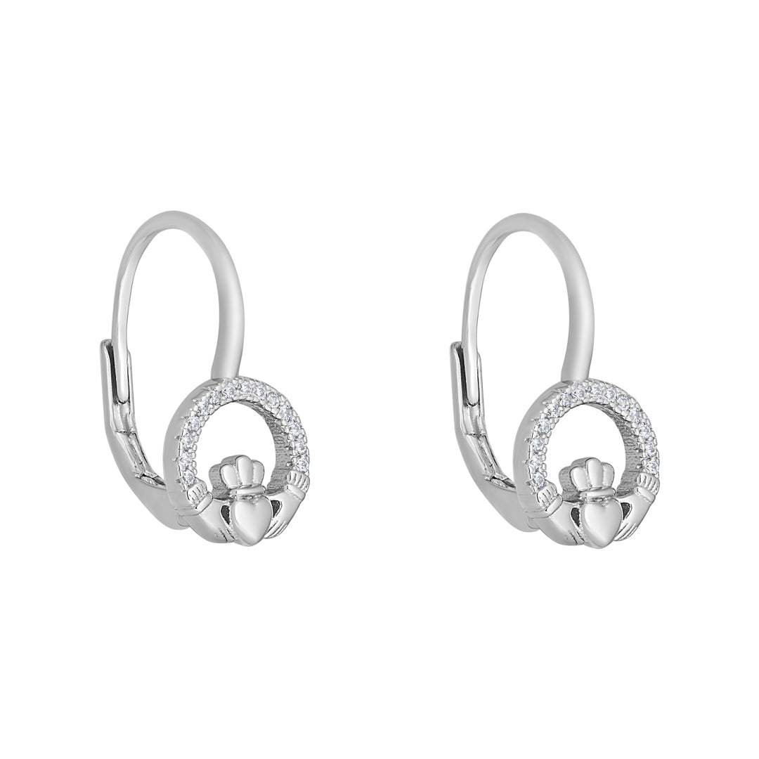stock image of Sterling Silver Cz Round Claddagh huggie earrings from Solvar
