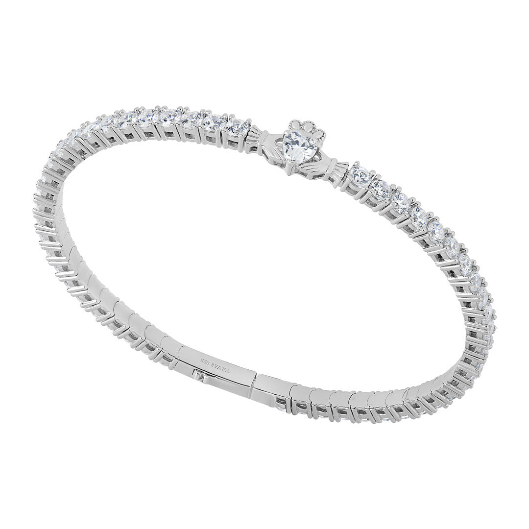 Product image of Sterling Silver Cz Claddagh Tennis Bangle from Solvar jewellery