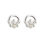 rhodium plated pearl claddagh earrings s33365 from Solvar