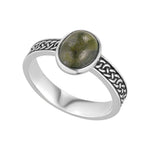 stock image of Connemara marble oxidised silver Celtic band ring s21154 from Solvar jewellery