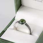 silver connemara marble celtic knot band ring in a ring gift box 1