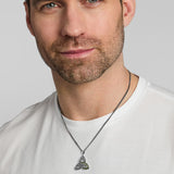 male model wearing large Connemara marble Celtic Trinity Knot necklace from Solvar