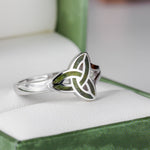 close-up image of silver connemara marble trinity knot ring from Solvar