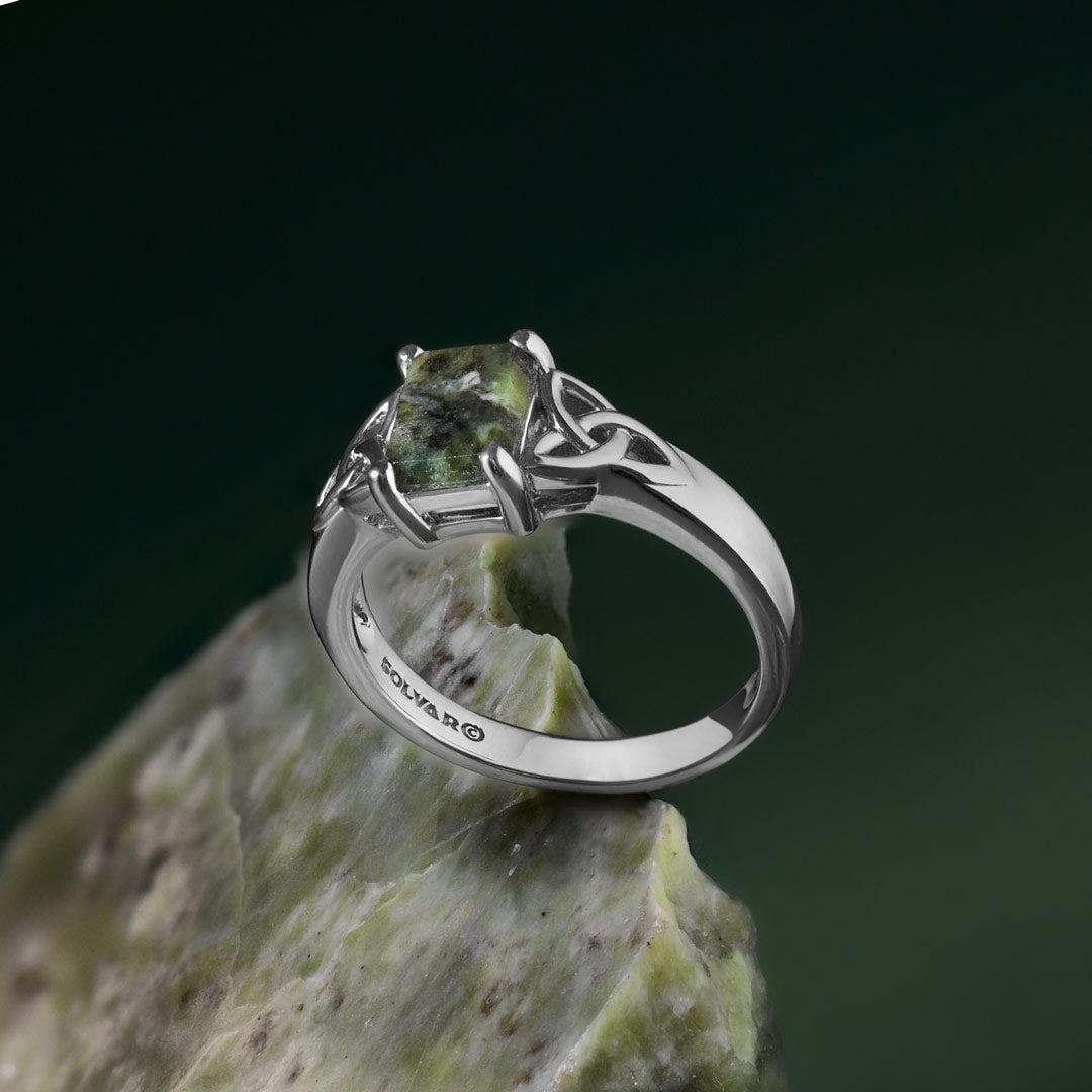 lifestyle image of connemara marble celtic ring from Solvar