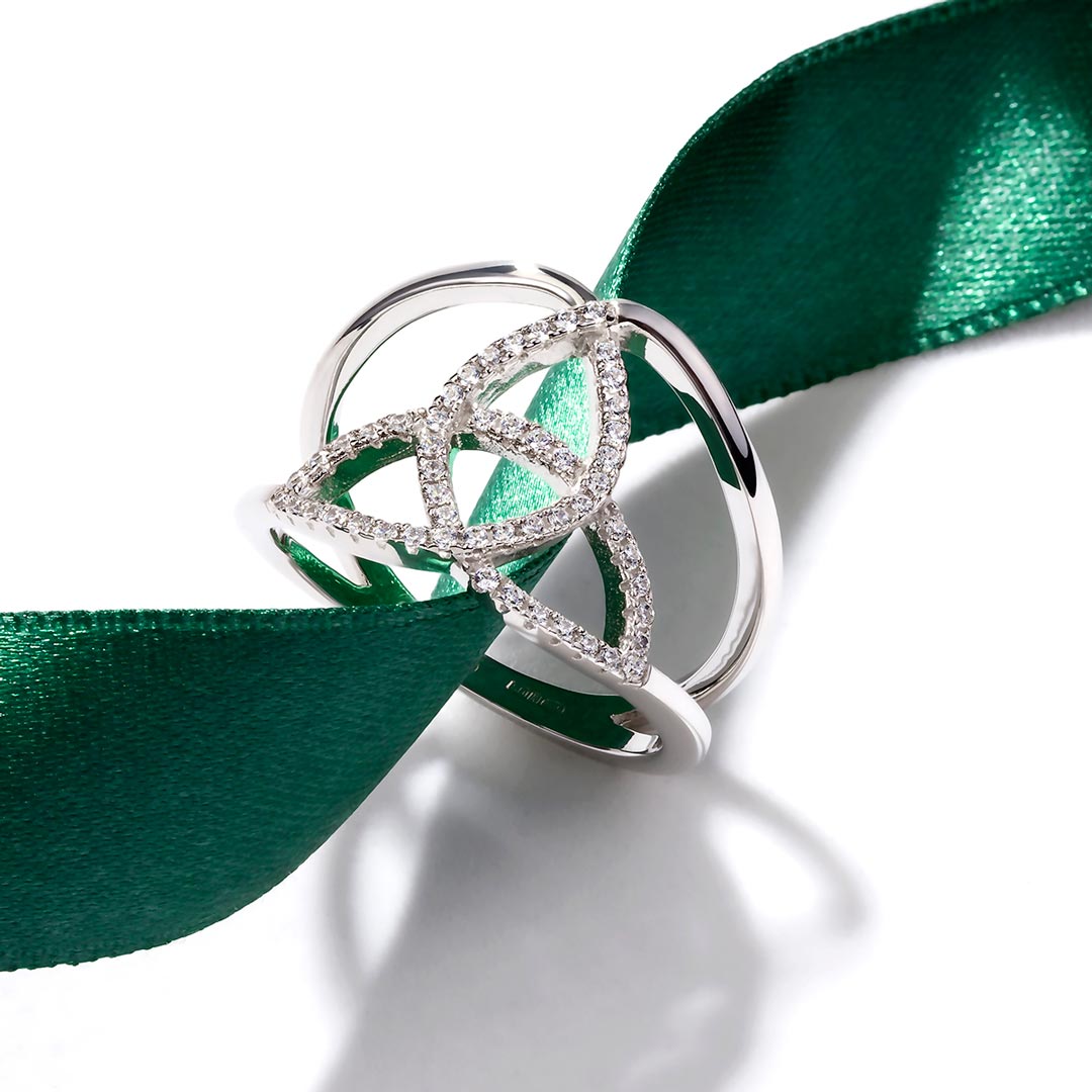 styled image of ladies sterling silver cubic zirconia trinity knot ring s21032 from Solvar