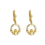 14K Gold Flush Set Diamond Claddagh Earrings S34191 from Solvar Irish Jewellery