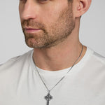 a male model wearing heavy double-sided Celtic Cross pendant from Solvar