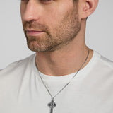a male model wearing heavy double-sided Celtic Cross pendant from Solvar