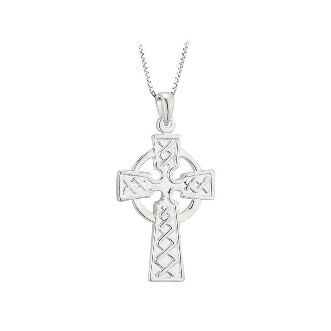stock image of sterling silver embossed celtic cross pendant from Solvar