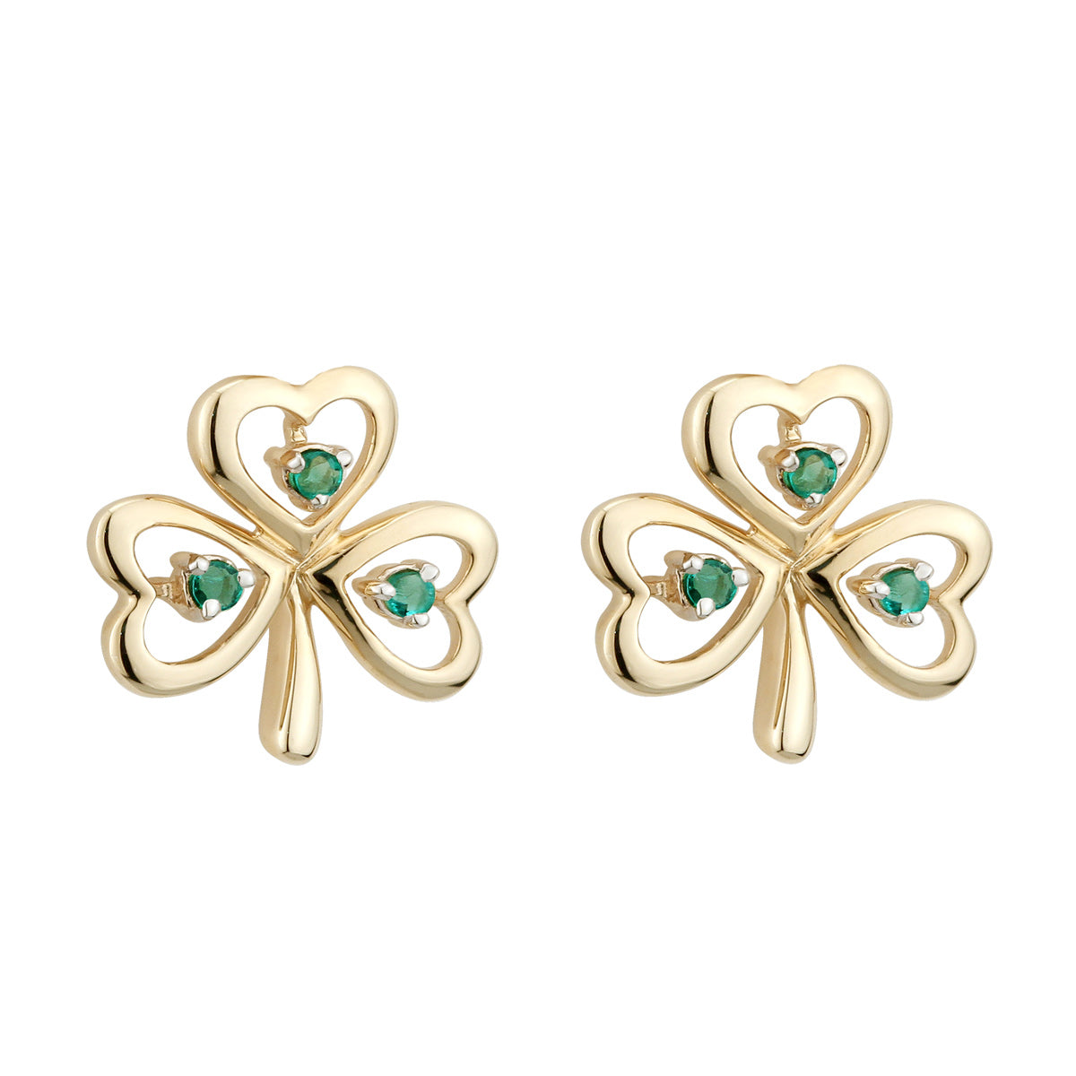 yellow gold three emerald set shamrock earrings s33484 from Solvar