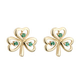 yellow gold three emerald set shamrock earrings s33484 from Solvar