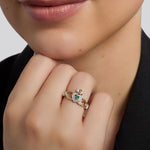 14K gold diamond and emerald set claddagh ring s2945 from Solvar on a model 2