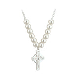 rhodium plated pearl cross necklet s45070 from Solvar