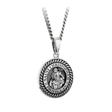 Oxidised sterling silver gents St Christopher round medal pendant S46843 from Solvar