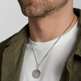 male model wearing  silver st Christopher medal pendant from Solvar
