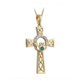 14k gold diamond and emerald claddagh cross pendant s44515 from Solvar
