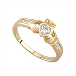 nine karat Gold Cubic Zirconia Claddagh Ring S2368 from Solvar Jewellers, Ireland