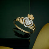styled image of 14k gold diamond heart claddagh ring s21096 from Solvar