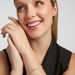 woman wearing gold plated celtic tennis bracelet from Solvar