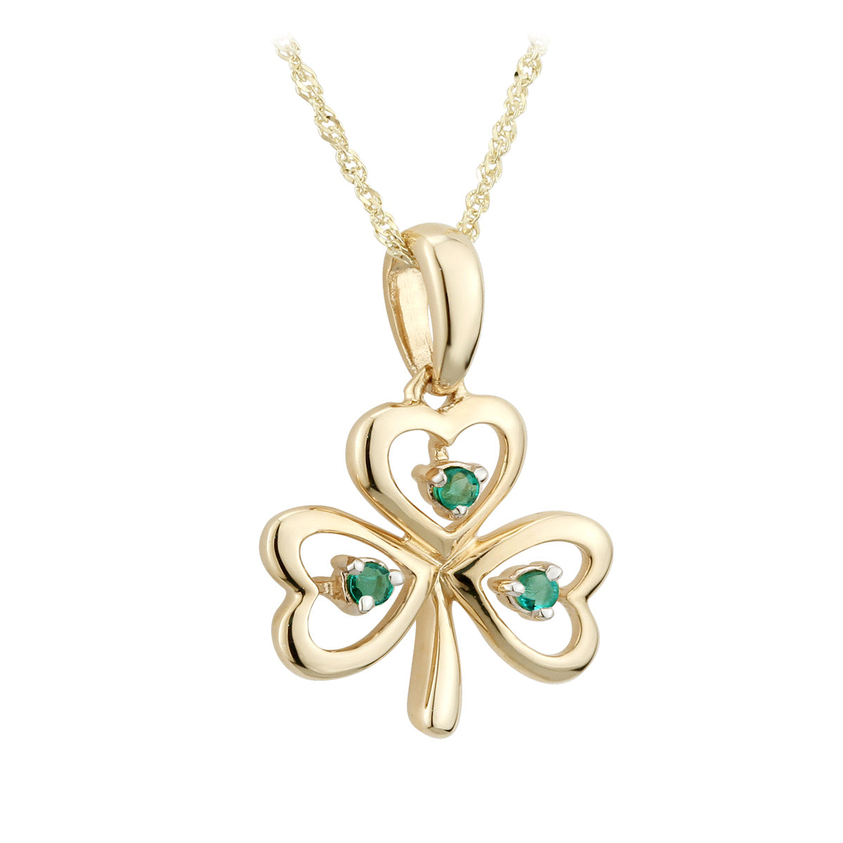 yellow gold emerald set shamrock pendant from Solvar