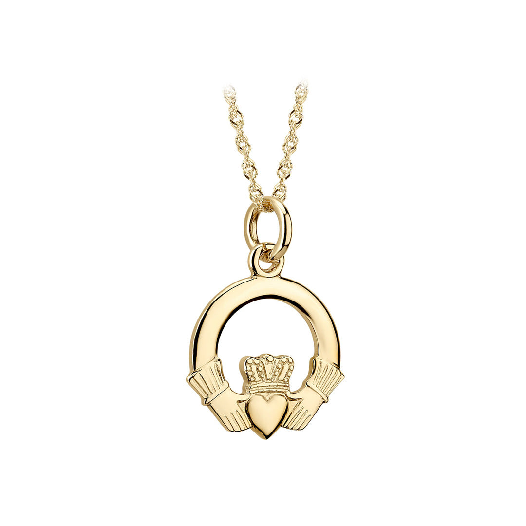 plain image of solvar 10k gold small claddagh pendant on the white background