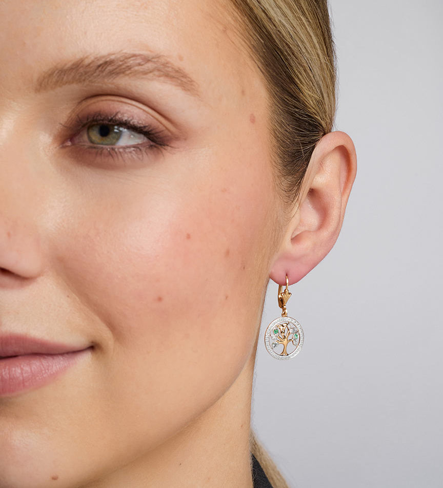 diamond & emerald tree of life earrings s33748 on a model 1