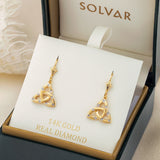 Solvar flush set diamond gold trinity knot drop earrings s34224 in the gift box