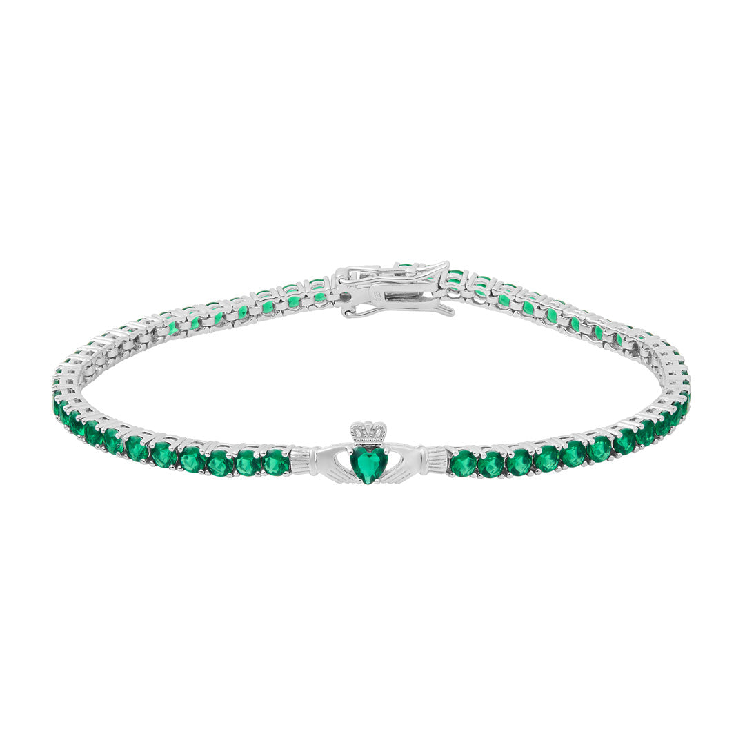 Product image of Silver All Green Cz Claddagh Tennis Bracelet from Solvar jewellery