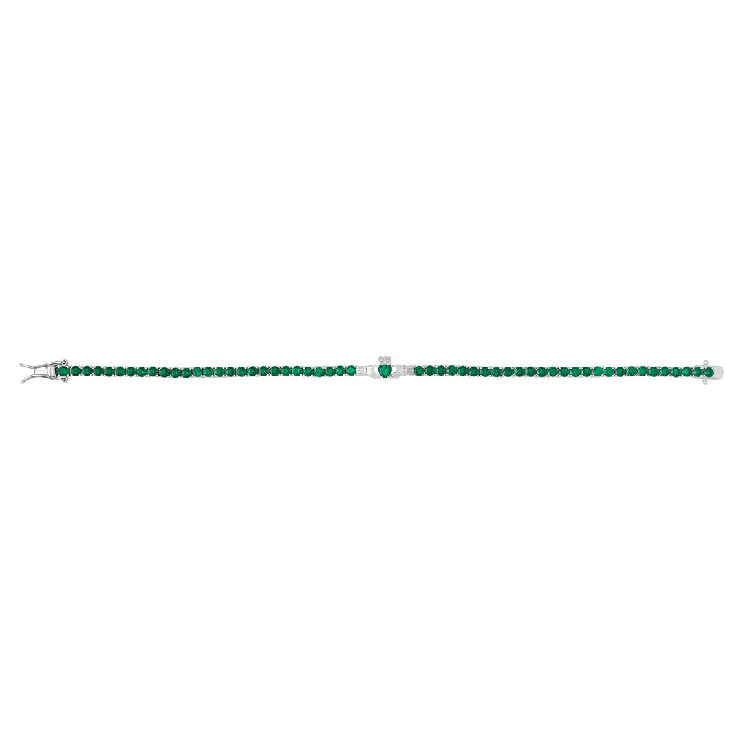 Image showing the green cubic zirconia Claddagh tennis bracelet laid out in its open state