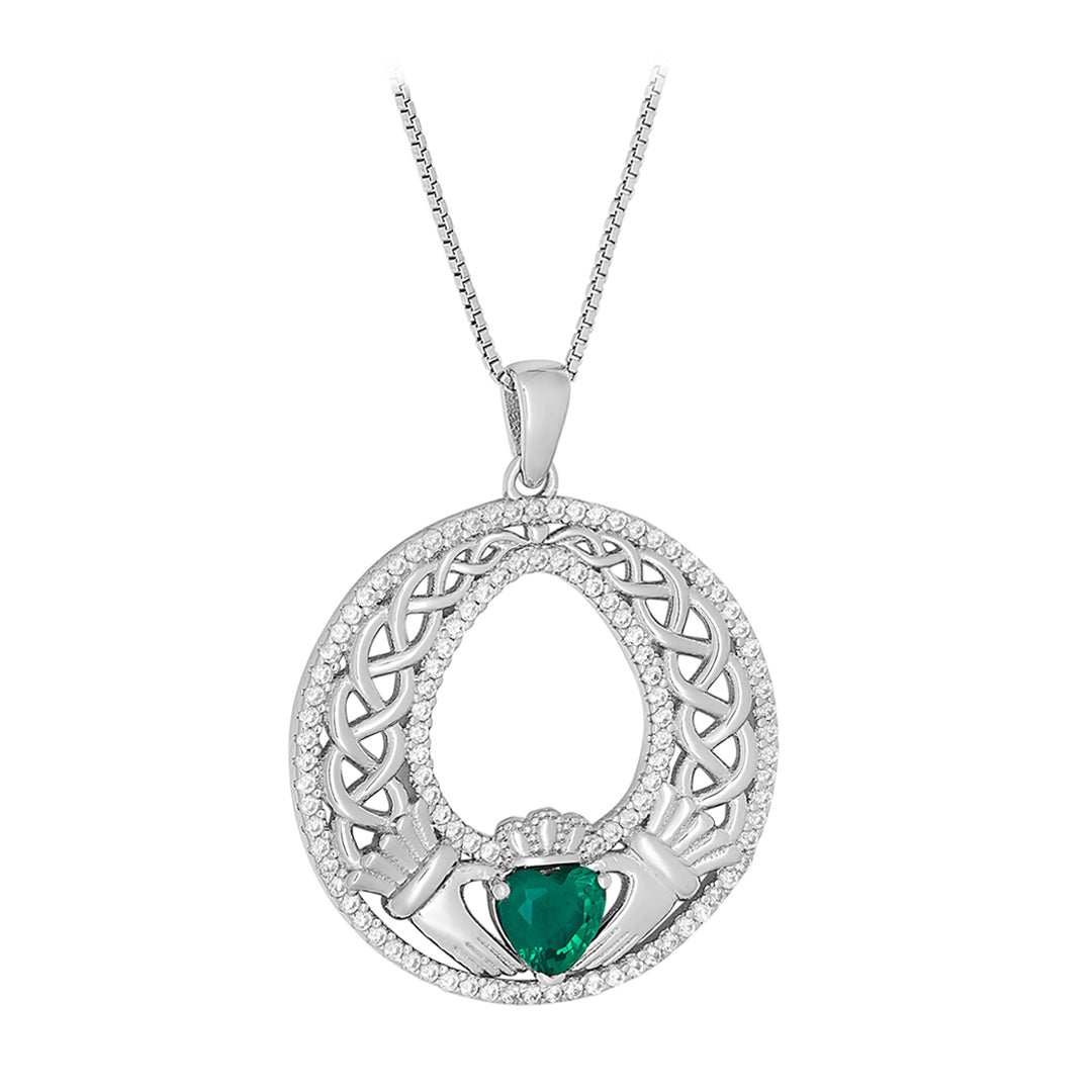 Product image of Green Cz Heart Celtic Claddagh Round Pendant from Solvar jewellery