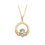 lab grown diamond claddagh necklace in yellow gold