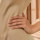 lifestyle image of lab diamond claddagh ring on models hand