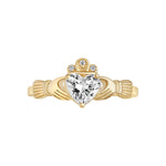 stock image of 0.75ct diamond claddagh ring in 14k yellow gold