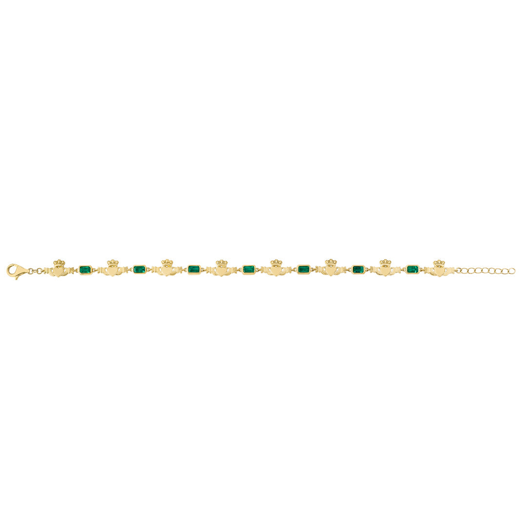 Image showing ladies emerald Claddagh link bracelet laid out in its open state