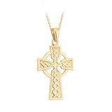 plain image of solvar 14k gold large celtic cross pendant on the white background