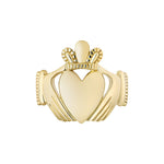 product shot of men's gold chunky claddagh ring in gold