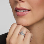 close-up image of a woman wearing marcasite claddagh ring from Solvar