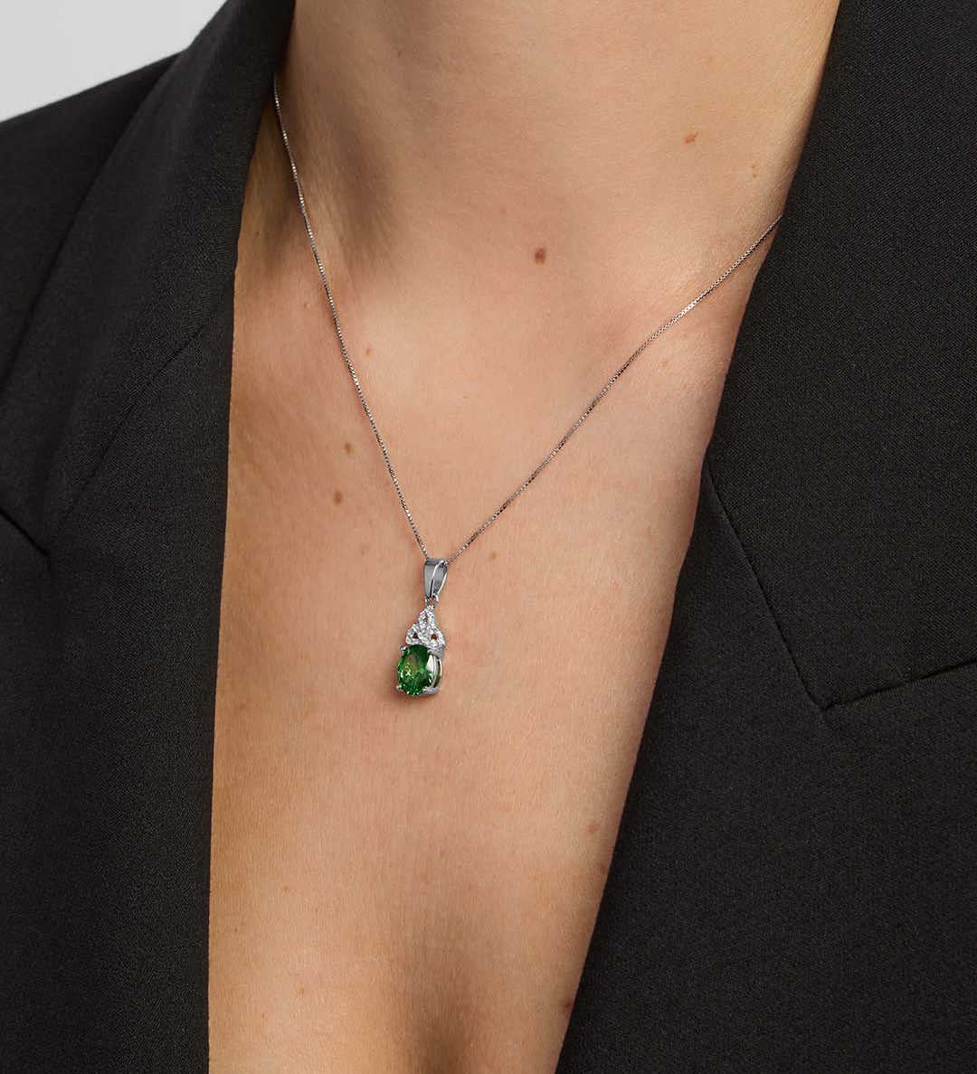 a model wearing May Birthstone Trinity Knot Necklace S46948-05
