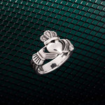 styled image of sterling silver heavy celtic claddagh ring s21070 from Solvar