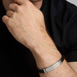 closeup image of men's black leather Celtic Knot bracelets from Solvar