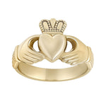 Stock image 3 of yellow Gold mens Heavy Claddagh Ring on white background
