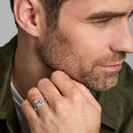 a male model wearing claddagh ring in silver