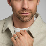 male model wearing gold and silver Claddagh band ring from Solvar