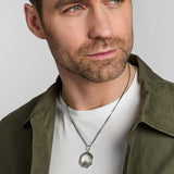 male model wearing silver Celtic Claddagh pendant from Solvar